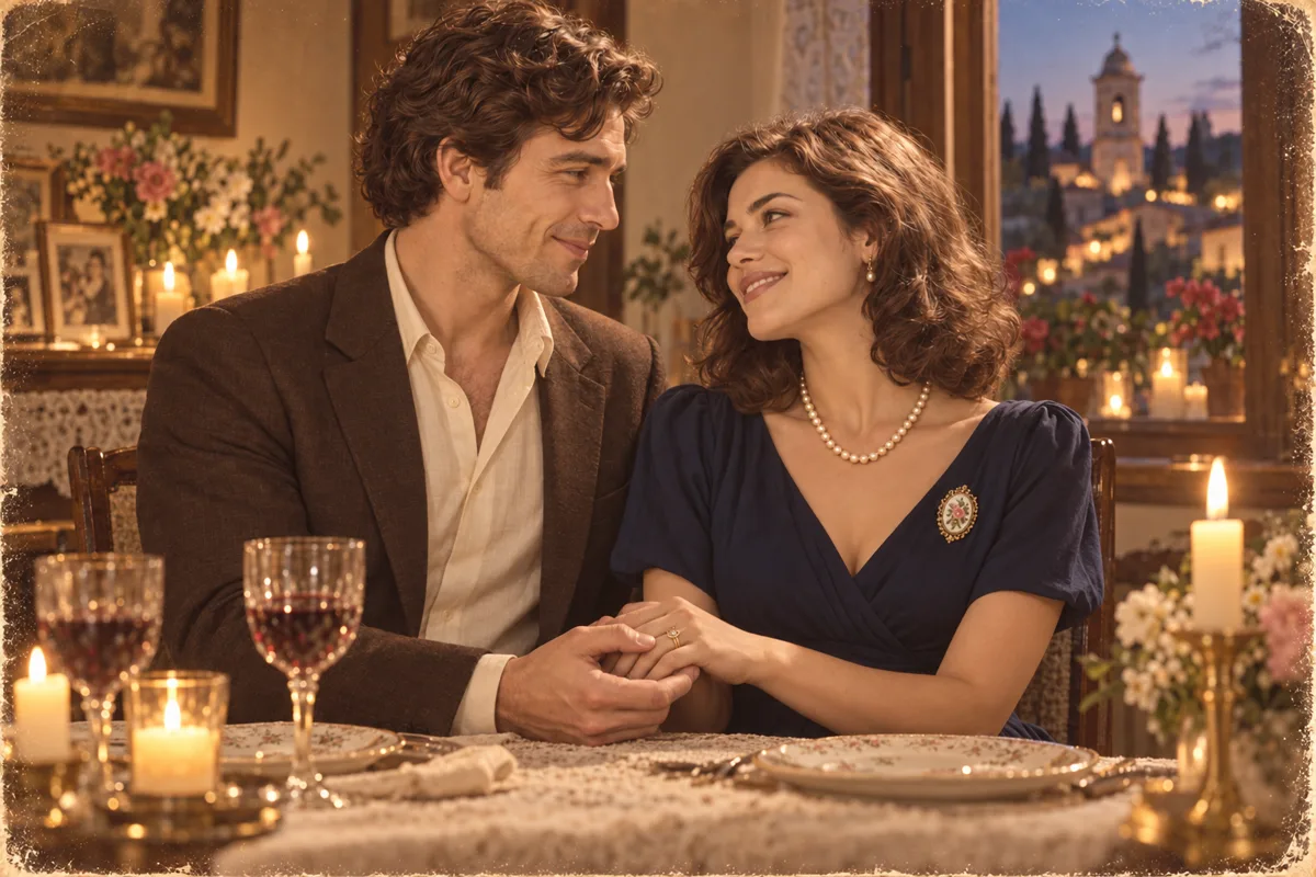 Claire and Martin at a candlelit dinner