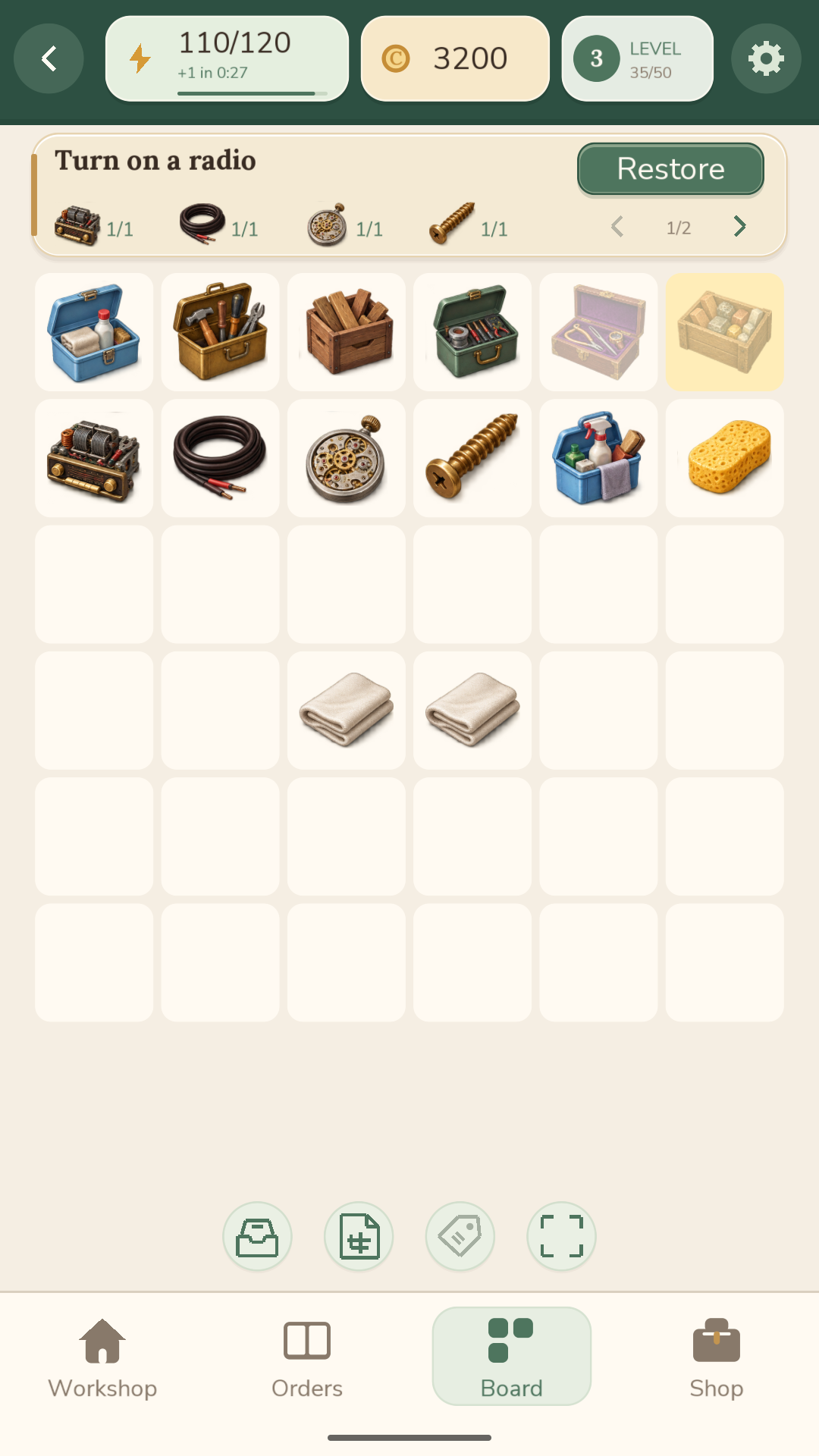 Merge board in the English version of the game