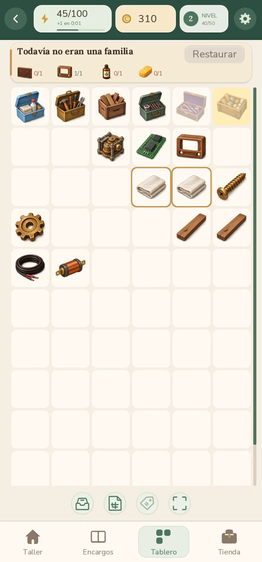 Tablero de combinación en la versión española del juego