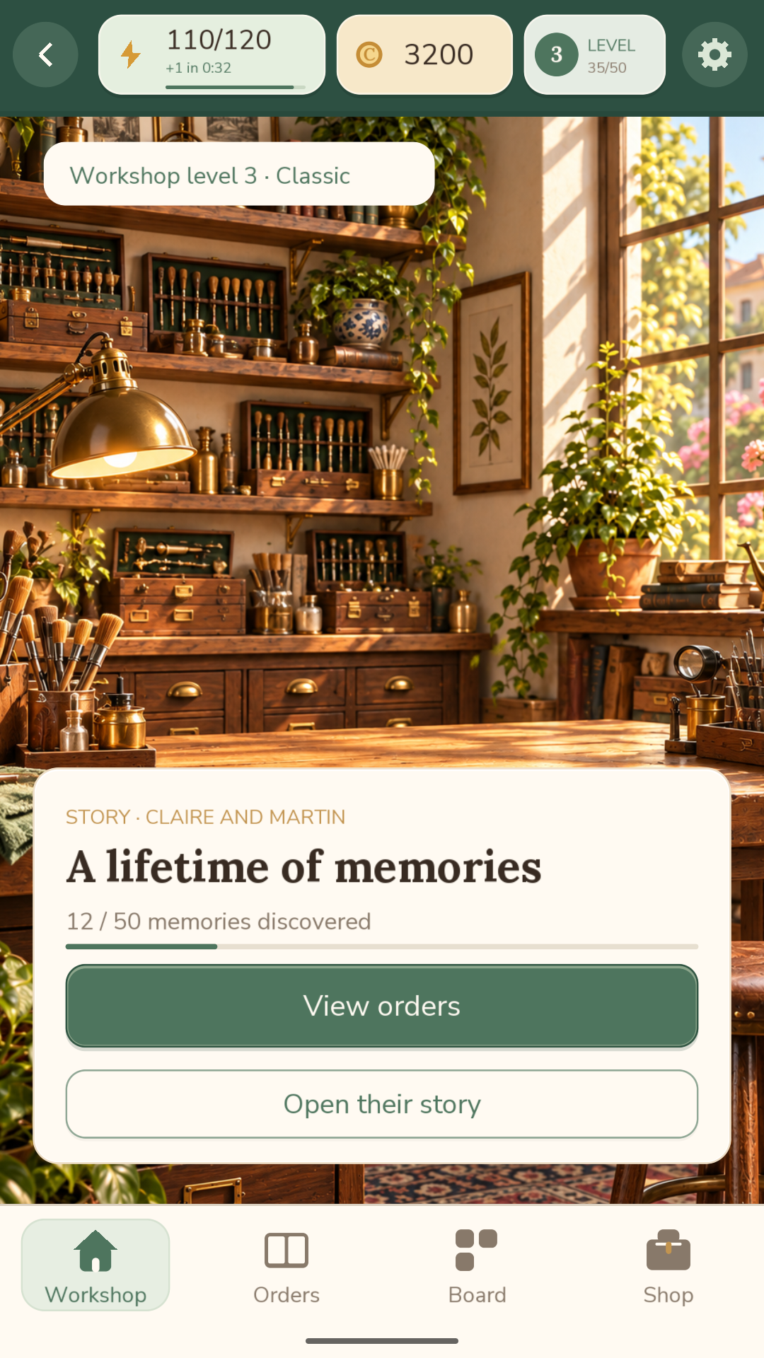 The restored workshop in the English version of the game