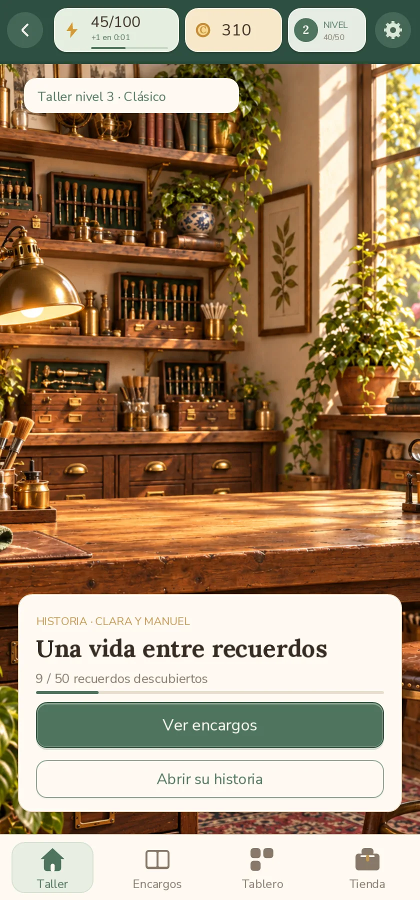 El taller restaurado en la versión española del juego